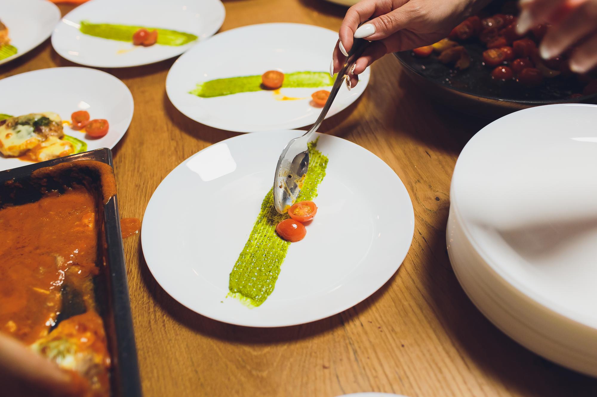 Set of plated dishes used as teaching examples